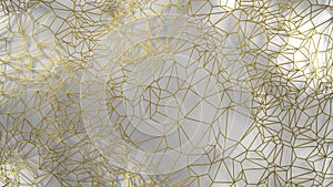 3d render, golden modern wall made by golden wire, random clusters triangle digital illustration, abstract geometric