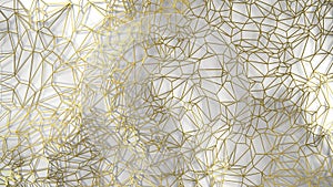 3d render, golden modern wall made by golden wire, random clusters triangle digital illustration, abstract geometric