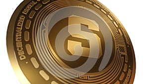 3D Render Golden Sandbox SAND Cryptocurrency Coin Symbol Close up View