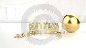3D render of golden white podium with wave to display product.