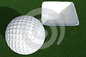 3d render of golf ball in front of white hole