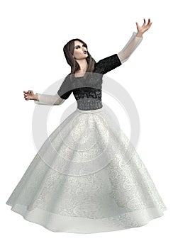 3D Render of Gothic woman in black white lace dress
