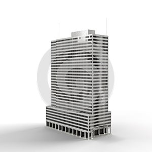 3D render of a gray modern office building isolated on the white background