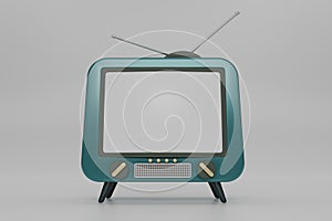 3D render green Vintage Television Cartoon style isolate on white background. Minimal Retro TV. Vintage analog TV. Old TV set