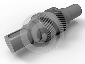 3D render - grey metallic geared shaft