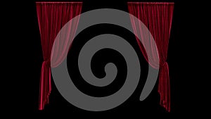 3d render Hanging red velvet curtains on a black background