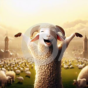 3D Render of A Happy Sheep Celebrating Eid Al Adha Feast