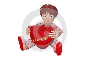 3D render. Happy Valentine`s Day, Happy Birthday and Holidays. A person gives his heart with love. Illustration on white