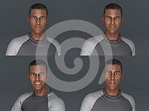 3D Render : Headshots portrait of young man isolated on grey studio background