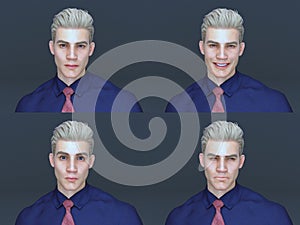 3D Render : Headshots portrait of young man isolated on grey studio background