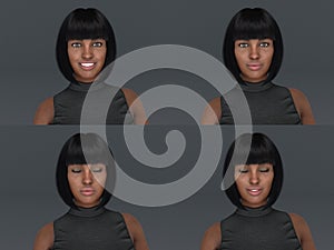 3D Render : Headshots portrait of young woman isolated on grey studio backgroundnd