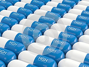 3d render of HGH pills in row