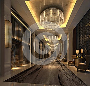 3d render of hotel lobby