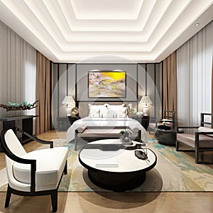 3d render of hotel room