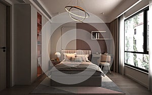 3D RENDER OF HOTEL ROOM