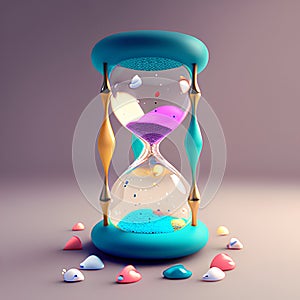 3d render of hourglass with colorful sand inside, time concept