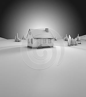 3D render of a house (grey)