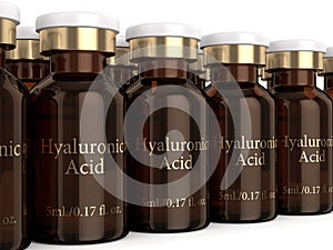 3d render of hyaluronic acid vials in row