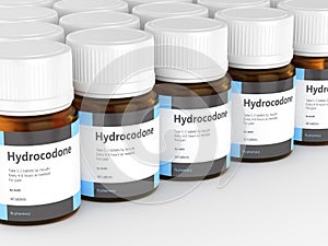 3d render of hydrocodone bottles with pills