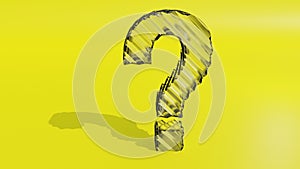 3d render ice transparent question mark isolated on yellow