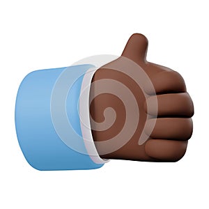 3d render icon of dark skinned hand gesture thumb up. Vector illustration isolated on white background. Cartoon style design for