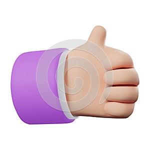 3d render icon of hand gesture thumb up. Vector illustration isolated on white background. Cartoon style design for web or app.