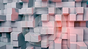 3D render illustration of abstract background. Extruding cubes, field of geometry