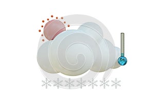 3d render illustration cloud, sun icon.Weather cute mockup. Outdoor spring ,rainy, summer, winter, fall seasons.Icon set weather