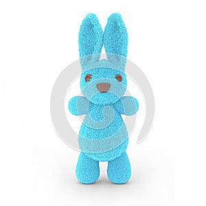 3d render illustration of a cute stuffed toy rabbit on white background