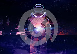 3d render illustration of double exposure astronaut in suit on planet
