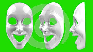 3d render illustration of excited theatrical mask on greenscreen backgorund