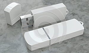3d render illustration of a flashdrive mockup on concrete background