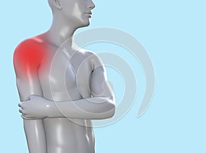 3d render illustration of male figure with red inflammated shoulder joint area