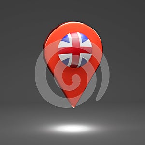 3D render Illustration. Map pointers with flag United Kingdom