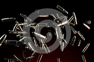 3d render illustration of metal bullets flying on dark background