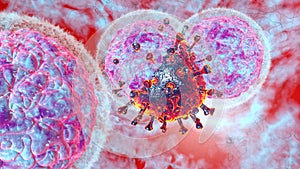 3D render illustration Natural killer body cell immune respone corona virus cell