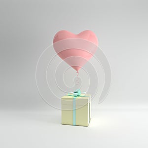 3d render illustration of realistic pink glossy heart balloon an