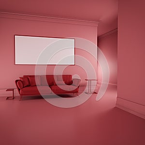 3D render illustration of red room interior