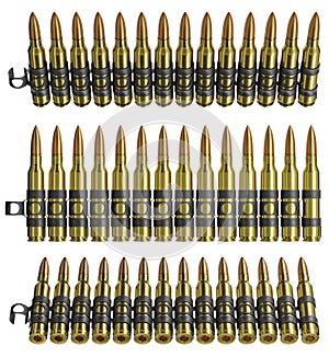 3d render illustration of rifle ammunition belts isolated on white background