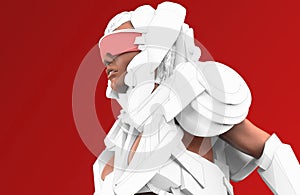 3d render illustration of sci-fi warrior woman in futuristic suit portrait