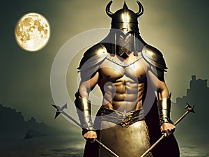 3d render illustration - Spartan warrior in golden armor and helmet