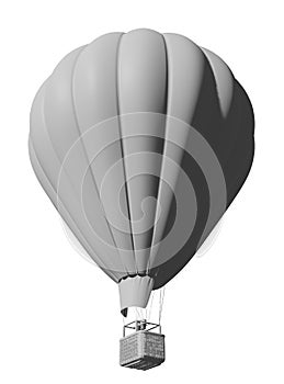 3d render illustration, white hot air balloon mockup, isolated white background