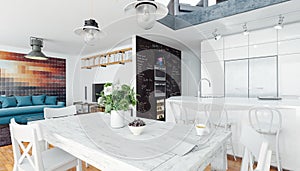 3d render image of beautiful white interior room, Scandinavian style