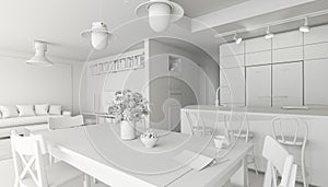3d render image of beautiful white interior room, Scandinavian style