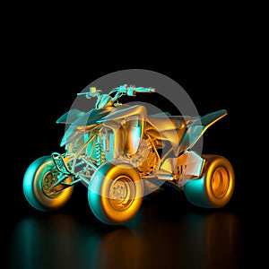 3d render image of a gold colored quad bike