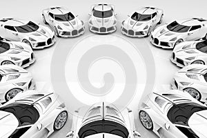 3D render image of luxury cars parking lot representing unique concept