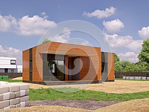 3d render image of modern frame house. 3D illustration of modern house.