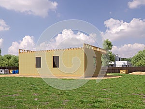 3d render image of modern frame house. 3D illustration of modern house.