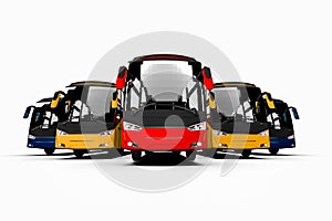 3D render image representing a fleet of buses