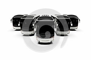 3D render image representing a fleet of buses